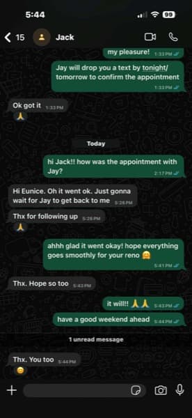 Jack — appointment with Jay went okay, following up